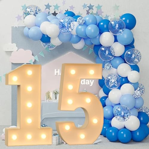 100 Cm Große Figurenballon-Füllbox Mit Lichtern, 10.–19. Geburtstagsballon, Zahlenballonrahmen, Hochzeitsdekoration, Babyparty (Color : 15, Size : 100cm) von IINCOOY