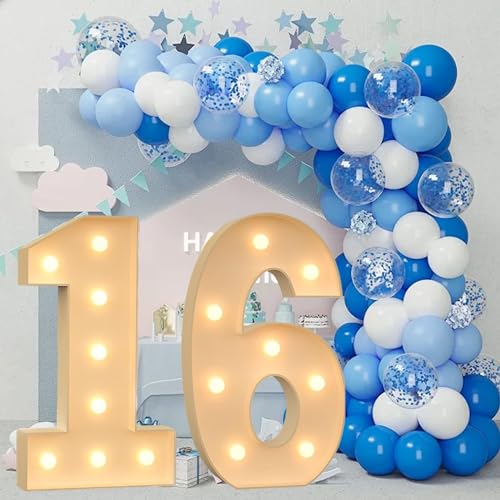 100 Cm Große Figurenballon-Füllbox Mit Lichtern, 10.–19. Geburtstagsballon, Zahlenballonrahmen, Hochzeitsdekoration, Babyparty (Color : 16, Size : 100cm) von IINCOOY