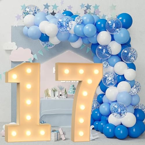 100 Cm Große Figurenballon-Füllbox Mit Lichtern, 10.–19. Geburtstagsballon, Zahlenballonrahmen, Hochzeitsdekoration, Babyparty (Color : 17, Size : 100cm) von IINCOOY