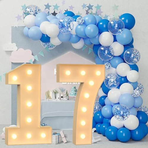 100 Cm Große Figurenballon-Füllbox Mit Lichtern, 10.–19. Geburtstagsballon, Zahlenballonrahmen, Hochzeitsdekoration, Babyparty (Color : 17, Size : 120cm) von IINCOOY