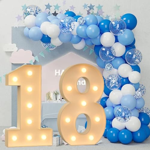 100 Cm Große Figurenballon-Füllbox Mit Lichtern, 10.–19. Geburtstagsballon, Zahlenballonrahmen, Hochzeitsdekoration, Babyparty (Color : 18, Size : 100cm) von IINCOOY