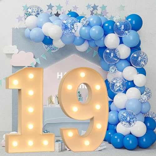 100 Cm Große Figurenballon-Füllbox Mit Lichtern, 10.–19. Geburtstagsballon, Zahlenballonrahmen, Hochzeitsdekoration, Babyparty (Color : 19, Size : 100cm) von IINCOOY