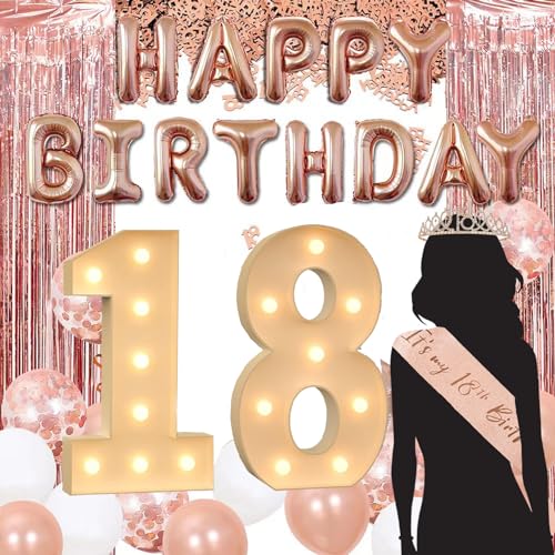 18 Jahre Geburtstags-Festzelt-Leucht- Und Luftballon-Set, Weißes Großes Festzelt-Leuchtzahlen-Geburtstags-Hochzeits-DIY-Dekor (Color : 18, Size : 100cm) von IINCOOY