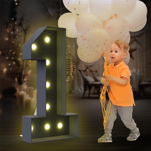 Festzelt, Leuchtender Riesen-Zahlenballon, Füllbox, 1. Geburtstag, Mosaik-Ballonrahmen, Geburtstagsparty-Dekoration (Color : 1, Size : 70cm) von IINCOOY