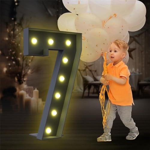 Festzelt, Leuchtender Riesen-Zahlenballon, Füllbox, 1. Geburtstag, Mosaik-Ballonrahmen, Geburtstagsparty-Dekoration (Color : 7, Size : 100cm) von IINCOOY