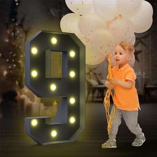 Festzelt, Leuchtender Riesen-Zahlenballon, Füllbox, 1. Geburtstag, Mosaik-Ballonrahmen, Geburtstagsparty-Dekoration (Color : 9, Size : 100cm) von IINCOOY
