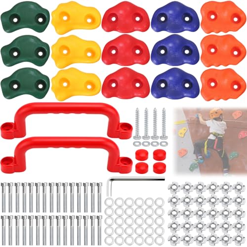IIRC 17 Stücke Klettergriffe, Bunte Klettergriffe Kinder Outdoor, Spielhaus Zubehör inkl. Befestigungsmaterial, Für Spielturm und Kletterwand von IIRC