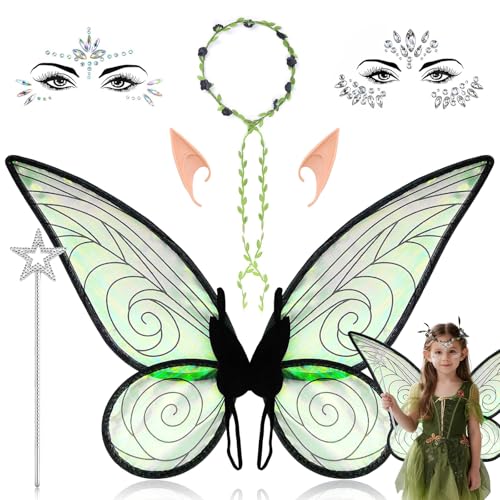 IIRC Fairy Wings Costume, Feenflügel Kinder Erwachsene, Schmetterlingsflügel für Karneval Geburtstag Halloween Weihnachten Rollenspiele Comic Con Themed Party (Dunkelgrün) von IIRC