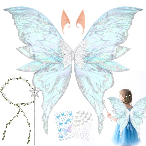 IIRC Fairy Wings Costume, Feenflügel Kinder Erwachsene, Schmetterlingsflügel für Karneval Geburtstag Halloween Weihnachten Rollenspiele Comic Con Themed Party (Himmelblau) von IIRC