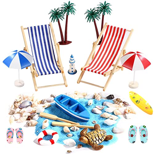 Mini Liegestuhl Deko Klein 16Pcs Puppenhaus Möbel Deko Meer und Strand Miniatur Strand Mini Strandkorb Stranddeko Mikrolandschaft Miniatur Gartenmöbel Sonnenschirm Sommerdekorationen Wohnzimmer von IJHYGD