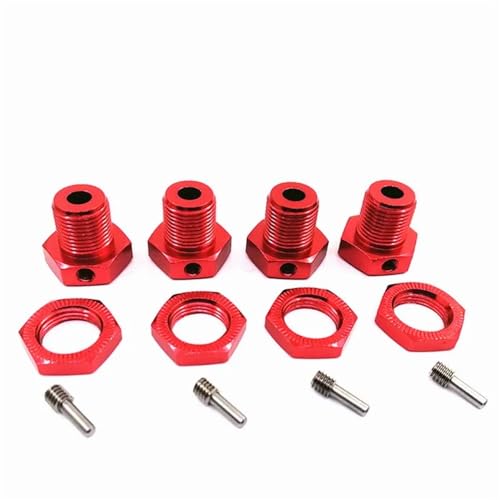 FYUtWh 4er-Pack 17-mm-Metallrad-Sechskantnaben-Reifenadaptermutter 5 mm, kompatibel mit verschiedenen RC-Automodellen im Maßstab 1:10 RC Auto Zubehör(RED) von IJOSADON