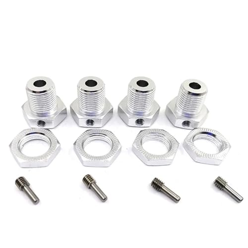 FYUtWh 4er-Pack 17-mm-Metallrad-Sechskantnaben-Reifenadaptermutter 5 mm, kompatibel mit verschiedenen RC-Automodellen im Maßstab 1:10 RC Auto Zubehör(Silver) von FYUtWh