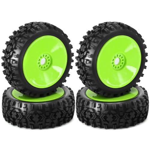 IJOSADON 4 Stück 118 mm Offroad-Buggy-Reifen im Maßstab 1:8 mit 17 mm Sechskant, kompatibel mit verschiedenen RC-Cars(Green) von IJOSADON
