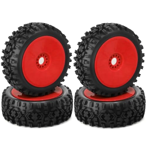 IJOSADON 4 Stück 118 mm Offroad-Buggy-Reifen im Maßstab 1:8 mit 17 mm Sechskant, kompatibel mit verschiedenen RC-Cars(RED) von IJOSADON
