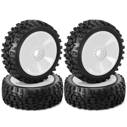 IJOSADON 4 Stück 118 mm Offroad-Buggy-Reifen im Maßstab 1:8 mit 17 mm Sechskant, kompatibel mit verschiedenen RC-Cars(White) von IJOSADON