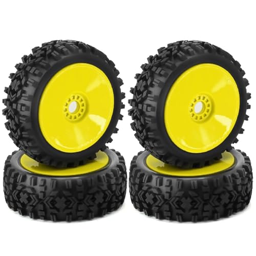 IJOSADON 4 Stück 118 mm Offroad-Buggy-Reifen im Maßstab 1:8 mit 17 mm Sechskant, kompatibel mit verschiedenen RC-Cars(Yellow) von IJOSADON