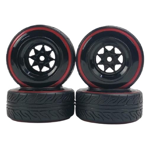 IJOSADON 4 Stück 9 mm versetzte Kunststofffelge im Maßstab 1:10 mit 12 mm Mutter und weichem Einsatzreifen Kompatibel mit RC-Car-Drift- und Touring-Modelle von IJOSADON