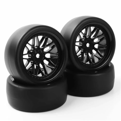 IJOSADON 4 Stück Driftreifen und Räder im Maßstab 1:10, 12 mm Sechskant, geeignet Kompatibel mit Straßenrennwagen von IJOSADON