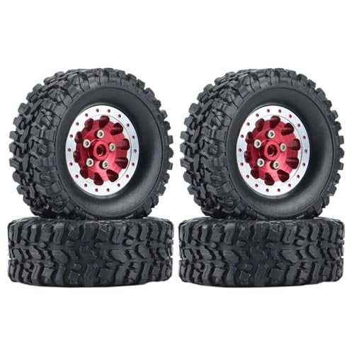 IJOSADON 4Pcs Metall Beadlock Radnabe Felge Und Gummi Reifen Kompatibel Mit C14 C24 B14 B24 B36 MN MN99S RC Auto Upgrade Teile(RED) von IJOSADON