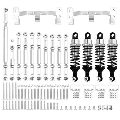 IJOSADON Metall Chassis Link Rod Zugstange Halterung Stoßdämpfer Set Kompatibel Mit MN MN99S RC Auto Upgrade Teile Zubehör(MN Sliver) von IJOSADON