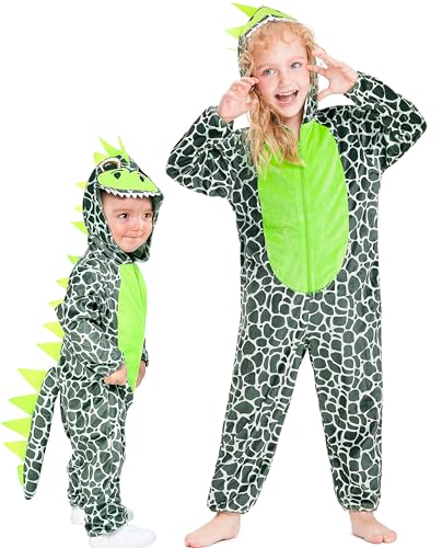 IKALI Kinder Dinosaurier Kostüm, Mädchen Jungen Kapuze Drachen Dino Jumpsuit, Tier Onesie für Kleinkinder Unisex Grün 73/6-12 Monat von IKALI