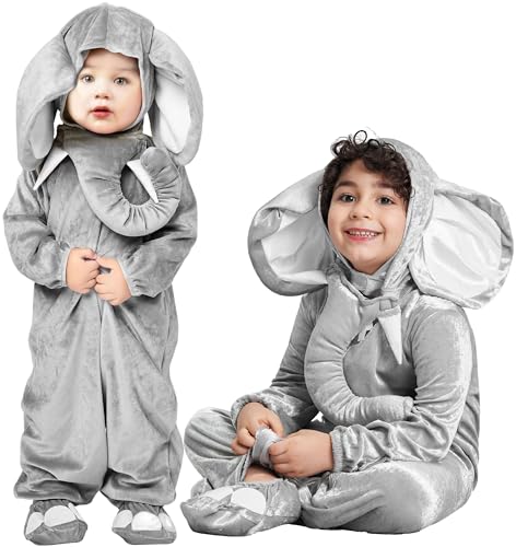 IKALI Baby Elefant 4-teiliges Kostüm, Kinder Kinder Tier Onesie Jungen Mädchen Elefantenkostüm Outfit mit Kapuze für Halloween Karneval 4-6 Jahre von IKALI