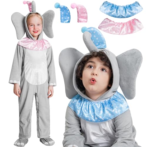 IKALI Baby Elefantenkostüm, Kleinkind Kinder Jungen Mädchen Tier 4-teiliges Elefant Overall mit Kapuze für Halloween Karneval 2 Jahre von IKALI