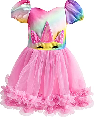 IKALI Einhorn Kleid für Mädchen Regenbogen Kinder Halloween Kostüm Tutu Rock Pink Fancy Outfit von IKALI