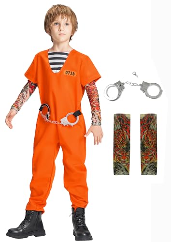 IKALI Gefangener Kostüm Kinder Verurteilte Räuber Fancy Kleid Outfit für Halloween Party Cosplay 4-6 Jahre von IKALI