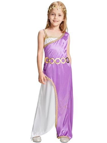 IKALI Griechische Kostüm Kinder, Athena Kostüm Mädchen Mittelalter Kleid Renaissance Kostüm mit Römische Göttin Haarreif für Fasching Welttag des Buches Party 3-4Jahre von IKALI