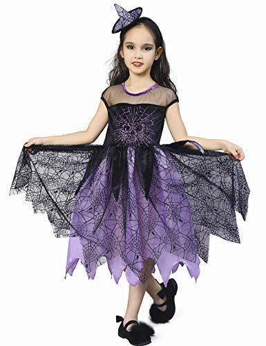 IKALI Hexe Kostüm für Kinder Mädchen, Spider Skelett Halloween Karneval Party Kleid 3-4 Jahre von IKALI