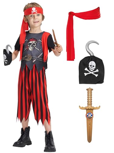 IKALI Jungen Piratenkostüm, Kinder Piraten Rollenspiel Outfit, Karneval 5er Komplettset mit Augenklappe, Kopfband, Säbel, Haken 3-4 Jahre IKALI Jungen Piratenkostüm, Kinder Piraten Rollenspiel Outfit, Karneval 5er Komplettset mit Augenklappe, Kopfband, Säbel, Haken 3-4 Jahre von IKALI
