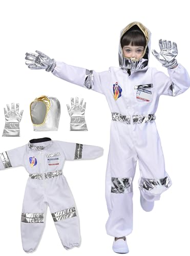 IKALI Kinder Astronaut Kostüm, Unisex Space Jumpsuit Pretend Play Outfit (5 Stück) 7-8 Jahre von IKALI
