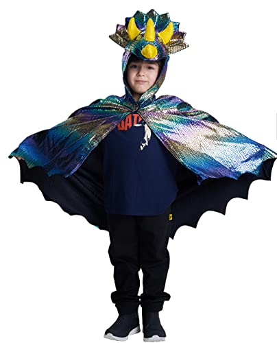 IKALI Kinder Dinosaurier Kapuzen Robe Umhang Halloween Mädchen Jungen Kostüm Glänzender 3D Drache Rollenspiel Umhang Zauberer Kostüm Outfit mit Hut 110-120 von IKALI