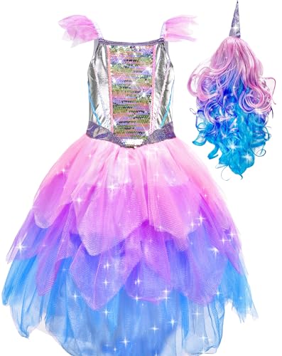 IKALI Kinder Einhorn Kostüm mit Perücke Prinzessin Kleid für Mädchen IKALI Kinder Einhorn Kostüm mit Perücke Prinzessin Kleid für Mädchen von IKALI