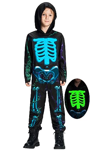 IKALI Kinder Leuchte im Dunkeln Skelett Kostüm Halloween Knochen Glow in the Dark Kapuzen Outfit Jungen Mädchen Schädel Anzug 4-6Jahre IKALI Kinder Leuchte im Dunkeln Skelett Kostüm Halloween Knochen Glow in the Dark Kapuzen Outfit Jungen Mädchen Schädel Anzug 4-6Jahre von IKALI