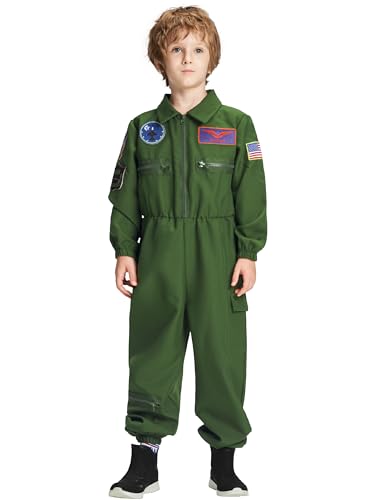 IKALI Kinder Pilot Kostüm, Kampfjetpilot Kostüm for Jungen Mädchen Weihnachten Karneval Fancy Dress Up Outfit 3-4 Jahre von IKALI