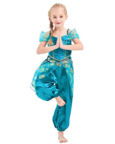 IKALI Kinder Prinzessin Kostüm Mädchen Jasmin Cosplay Ankleiden Pailletten Outfits für Halloween Geburtstagsfeier von IKALI