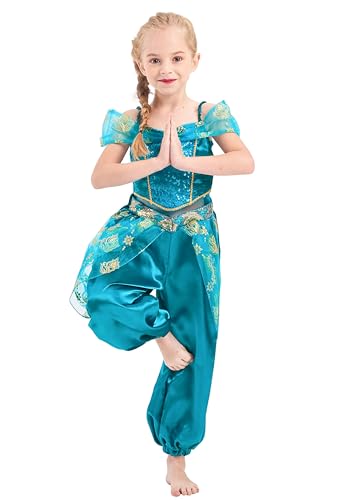 IKALI Kinder Prinzessin Kostüm Mädchen Jasmin Cosplay Ankleiden Pailletten Outfits für Halloween Geburtstagsfeier von IKALI