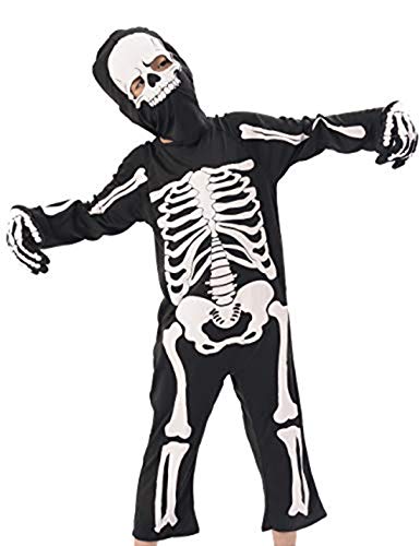 IKALI Kinder Skelett Kostüm, Jungen Halloween Unheimlich Fancy Kleid Outfit für Karneval Party 3-4 Jahre von IKALI