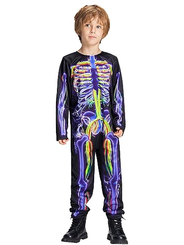 IKALI Kinder Skelett Kostüm Jungen Halloween Farbe Knochen Fancy Dress Up Outfit für Rollenspiel Trick oder Treat Party 3-4Jahre von IKALI