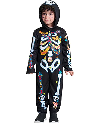 IKALI Kleinkind Skelett mit Kapuze Jumpsuit Halloween Farb Knochen Schädel bedrucktes Kostüm Neuheit süßer Strampler für Mädchen Jungen 2 Jahre von IKALI