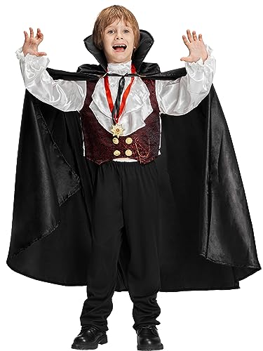 IKALI Kostüm Vampir Jungen Kinder Halloween Dracula Umhang Kostüm 4 Stück von IKALI