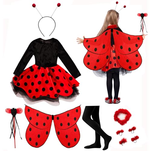 IKALI Mädchen Ladybug Kostüm, Kinder Ladybug Fancy Kleid Kostüm Lady Bug Kleid mit Luxus Zubehör für den Weltbuchtag Halloween Weihnachtsparty 10-teilig Set 3-4 Jahre IKALI Mädchen Ladybug Kostüm, Kinder Ladybug Fancy Kleid Kostüm Lady Bug Kleid mit Luxus Zubehör für den Weltbuchtag Halloween Weihnachtsparty 10-teilig Set 3-4 Jahre von IKALI