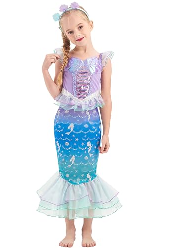 IKALI Mädchen Meerjungfrau Kostüm Kleinkind Kinder Prinzessin verkleiden Kostüm Party Kostüm Outfit mit Stirnband 110 von IKALI