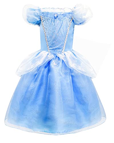 IKALI Mädchen Prinzessin Dress Up Kostüm Kinder Märchen Kostüm Blau Kleid für Halloween Rollenspiel von IKALI