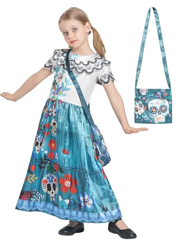 IKALI Mädchen Tag der Toten Kostüm Mirabell Fancy Dress Up Outfit für Halloween Party mit Tasche 3-4 Jahre IKALI Mädchen Tag der Toten Kostüm Mirabell Fancy Dress Up Outfit für Halloween Party mit Tasche 3-4 Jahre von IKALI