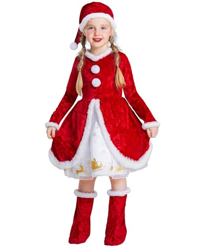 IKALI Mädchen Weihnachtsmann Kostüm, Weihnachts Prinzessin Kleid Kinder Weihnachtself Kostüm mit Hut Schuhüberzug 3-Stücke 7-8 Jahre IKALI Mädchen Weihnachtsmann Kostüm, Weihnachts Prinzessin Kleid Kinder Weihnachtself Kostüm mit Hut Schuhüberzug 3-Stücke 7-8 Jahre von IKALI