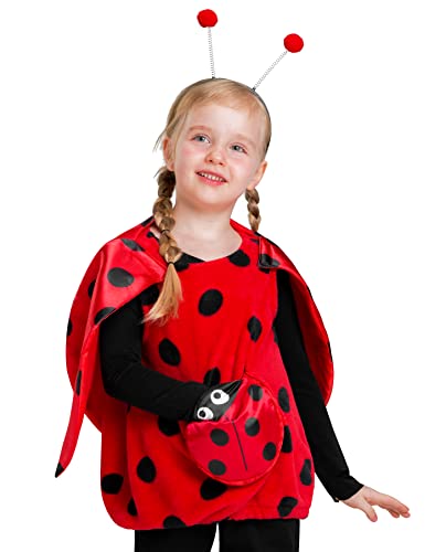 IKALI Marienkäfer-Kostümweste für Kinder, Marienkäfer, Halloween, Kostüm, Mädchen, Buchwoche, Kostüm mit Flügeln, Stirnband, 3 Stück, 3–4 Jahre von IKALI
