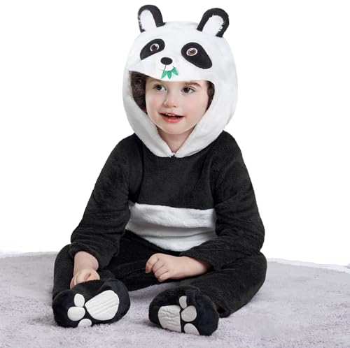 IKALI Baby Panda Kostüm, Baby Jungen Mädchen Tier 2-teiliges Riesenpanda Overall mit Kapuze für Halloween Karneval 6-12 Monate von IKALI